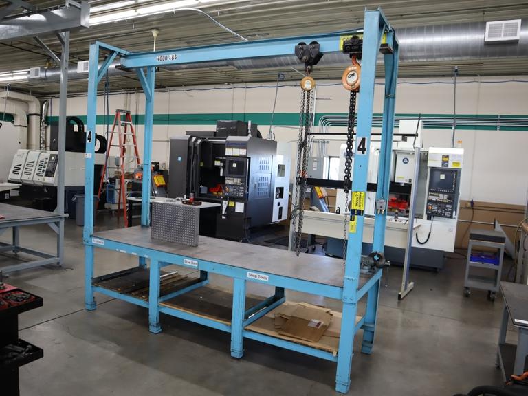 Midwest Crane Heavy Duty Mold Table with Overhead Crane, 4,000 #Capacity, CM Lodestar 2 Ton and 1/2 Ton Hand Chain Hoists 