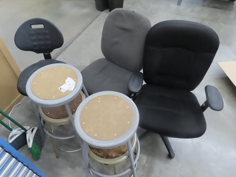Chairs (3) on Casters, (4)  Shop Stools