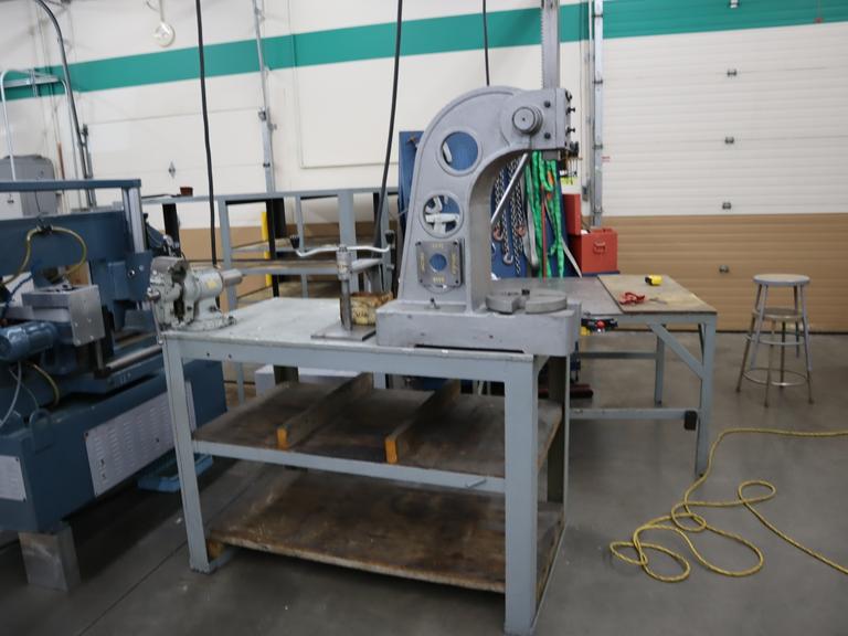 Arbor Press, E-Z Tapper and Bench Vise on Steel Table