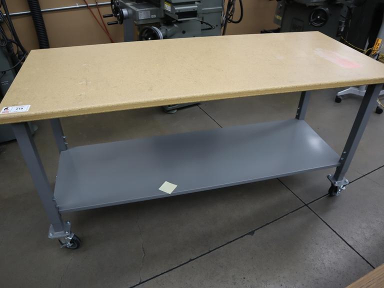 Portable Work Bench, Wood Surface, Lower Shelf, Heavy Duty Casters