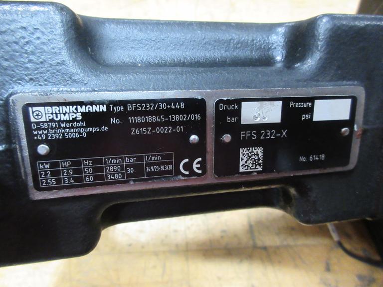 Brinkman Pumps BFS232/30+448, Makino Slim HP Through Spindle Coolant Pump, 500 PSI Max, ***Appears New***