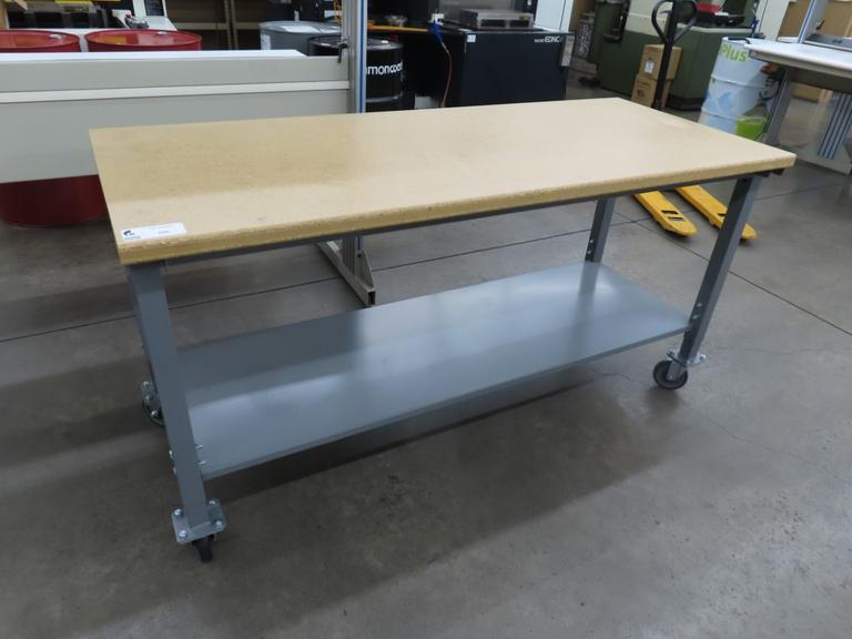 Wood Top Bench with Metal Frame Portable On Casters