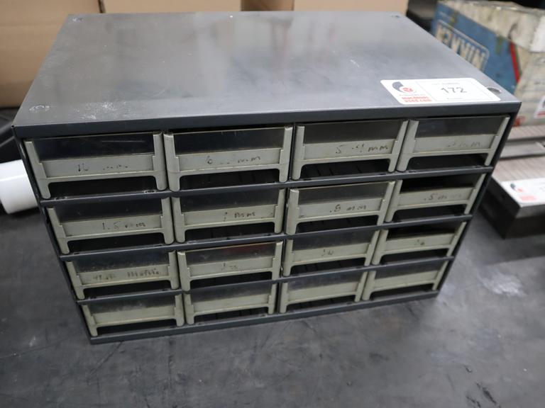 Multi-Drawer Cabinet (16) with Contents: Carbide End Mills, HSS Drills and More