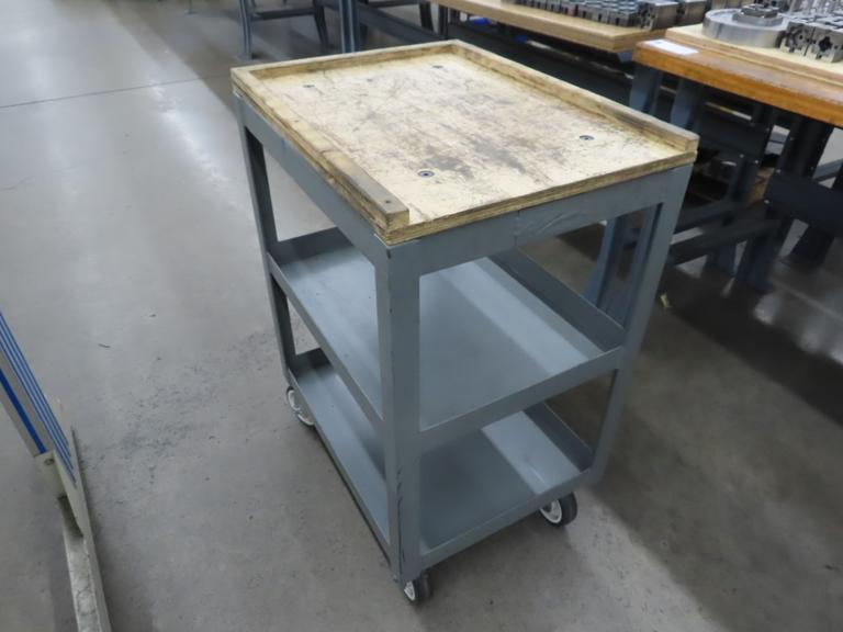 Metal Shop Cart with Wood Top & Locking Wheels
