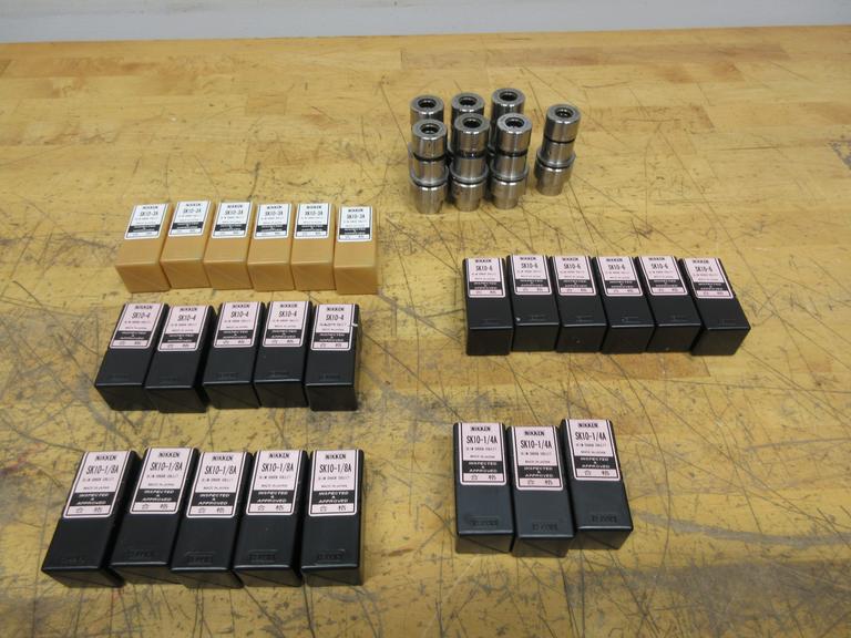 Nikken HSK32E Slim Chuck SK10 Collet Tool Holders (7 pcs), with (25) Various Size SK10 Collets, **Collets New In Packages**