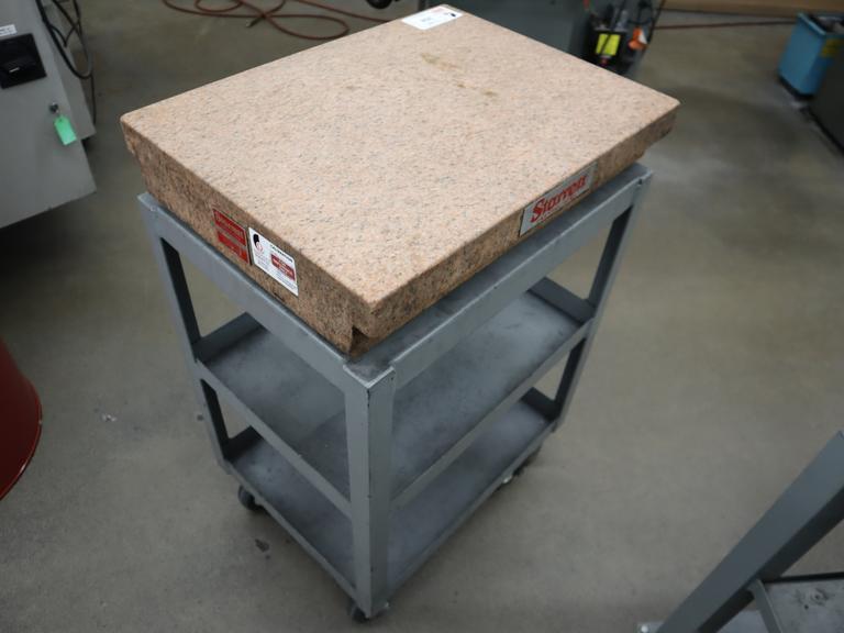 Starret Pink Granite Surface Plate, Grade B, 2-Ledge, 18" x 24" x 4", with Portable Steel Stand