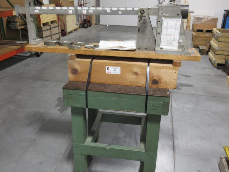 Balance Beam Testing Device, **Shop Made**, On Rolling Wood Cart with Weights and Conversion Charts
