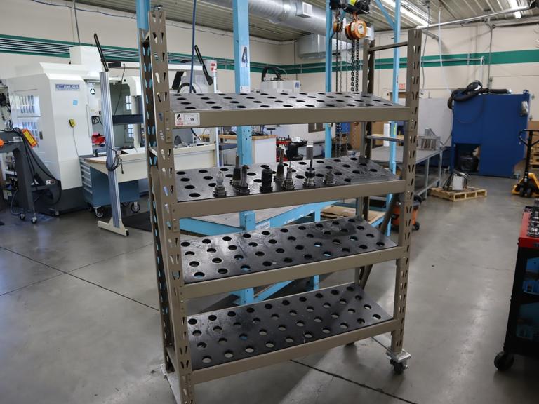 CT40 Taper Tool Rack Cart (Portable) (4) Shelves - 140 Tool Holder Stations with Assorted CT40 Taper Tool Holders
