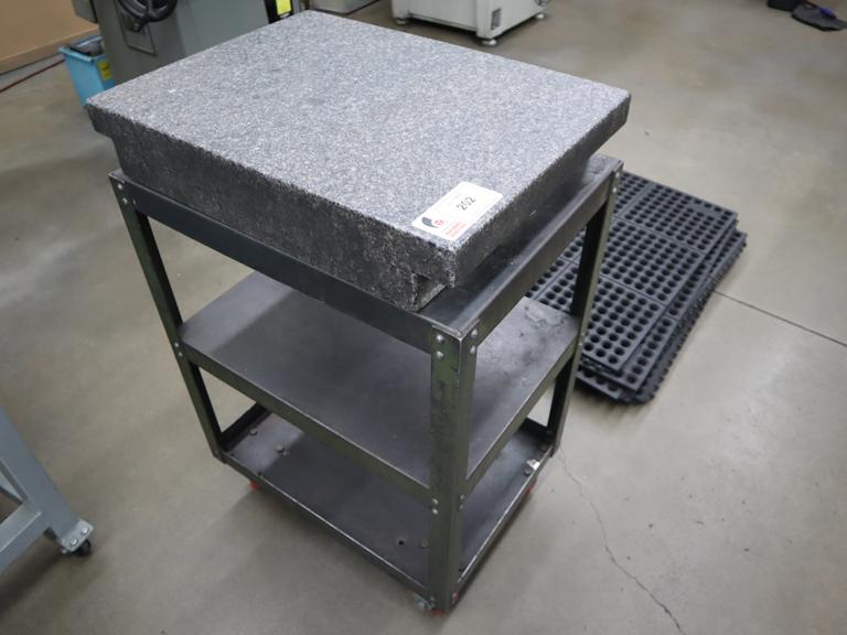 TruStone Grey Granite Surface Plate, 2-Ledge, Grade B w Portable Steel Stand, Lower Shelves, 24" x 18" x 4" 
