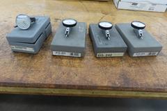 Dial Indicators Including (3) Mitutoyo 513-403 0.0001 and (1) Interapid .0005" Dialer Indicator w Cases