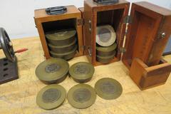 Star Brass Mf'g Co. ***Antique*** Single Range Deadweight Gage Tester with 74.5 Lbs of Brass Weight Sets in Original Wooden Boxes