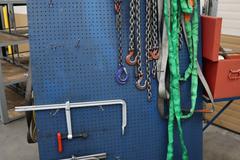 Portable Tool Rack with: Clamps, Hand Tools, Lifting Straps, Chains, Eye-Bolts, Hooks