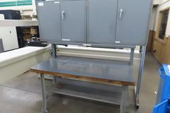 Wood Top Bench w Metal Frame (2) Door Equipto Cabinets w Lower Shelf and Contents