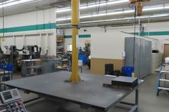 Overhead Hoist & Crane Specialists Heavy Duty Steel Mold Table with Overhead Hoist System, Contrex Model B586 1/4 Ton Jib Cane w  2 Ton Electric Chain Hoist, I Beam, Trolley