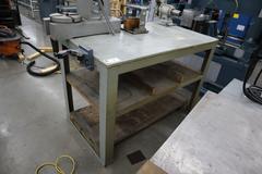 Arbor Press, E-Z Tapper and Bench Vise on Steel Table