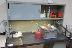 Metal Work Desk with Drawers w Sliding Door and Contents w Light