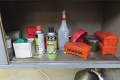 Metal Work Desk with Drawers w Sliding Door and Contents w Light