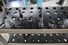 CT40 Taper Tool Rack Cart (Portable) (4) Shelves - 140 Tool Holder Stations with Assorted CT40 Taper Tool Holders
