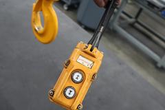 Overhead Hoist & Crane Specialists Heavy Duty Steel Mold Table with Overhead Hoist System, Harrington 2 Ton Electric Chain Hoist, I Beam, Trolley