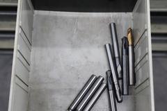 Multi-Drawer Cabinet (16) with Contents: Carbide End Mills, HSS Drills and More