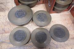 Star Brass Mf'g Co. ***Antique*** Single Range Deadweight Gage Tester with 74.5 Lbs of Brass Weight Sets in Original Wooden Boxes
