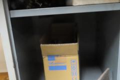 Metal Work Desk with Drawers w Sliding Door and Contents w Light