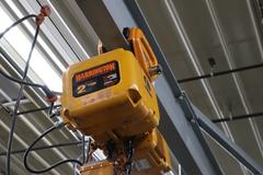 Overhead Hoist & Crane Specialists Heavy Duty Steel Mold Table with Overhead Hoist System, Harrington 2 Ton Electric Chain Hoist, I Beam, Trolley