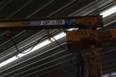 Overhead Hoist & Crane Specialists Heavy Duty Steel Mold Table with Overhead Hoist System, Contrex Model B586 1/4 Ton Jib Cane w  2 Ton Electric Chain Hoist, I Beam, Trolley