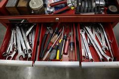 Portable Tool Rack with: Clamps, Hand Tools, Lifting Straps, Chains, Eye-Bolts, Hooks