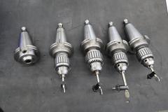 CT50 Taper Tool Holders: (4) w Jacobs Drill Chucks, (1) End Mill Holder, Haas Retention Knobs