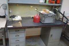 Metal Work Desk with Drawers w Sliding Door and Contents w Light