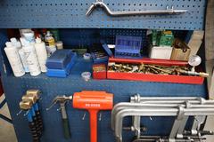 Portable Tool Rack with: Clamps, Hand Tools, Lifting Straps, Chains, Eye-Bolts, Hooks