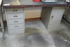 Metal Work Desk with Drawers w Sliding Door and Contents w Light