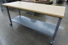 Wood Top Bench with Metal Frame Portable On Casters