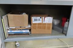 Metal Work Desk with Drawers w Sliding Door and Contents w Light