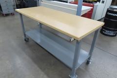 Wood Top Bench with Metal Frame Portable On Casters