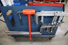 Portable Tool Rack with: Clamps, Hand Tools, Lifting Straps, Chains, Eye-Bolts, Hooks