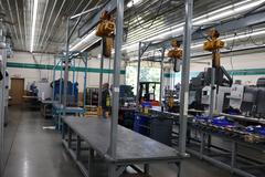 Overhead Hoist & Crane Specialists Heavy Duty Steel Mold Table with Overhead Hoist System, Harrington 2 Ton Electric Chain Hoist, I Beam, Trolley