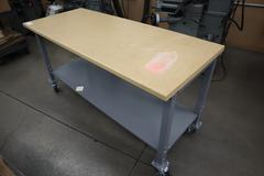 Portable Work Bench, Wood Surface, Lower Shelf, Heavy Duty Casters