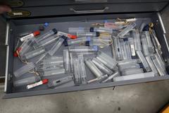 Huot Drill Index - 3 Drawer with Contents: End Mills, Many Carbide, Mostly NEW