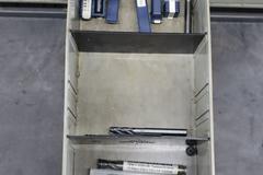 Multi-Drawer Cabinet (16) with Contents: Carbide End Mills, HSS Drills and More
