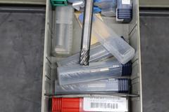 Multi-Drawer Cabinet (16) with Contents: Carbide End Mills, HSS Drills and More