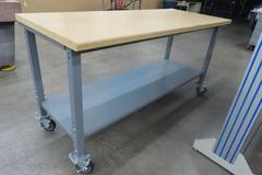 Wood Top Bench with Metal Frame Portable On Casters