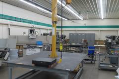 Overhead Hoist & Crane Specialists Heavy Duty Steel Mold Table with Overhead Hoist System, Contrex Model B586 1/4 Ton Jib Cane w  2 Ton Electric Chain Hoist, I Beam, Trolley