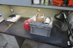 Metal Work Desk with Drawers w Sliding Door and Contents w Light