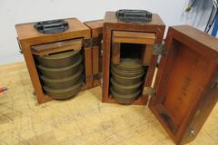 Star Brass Mf'g Co. ***Antique*** Single Range Deadweight Gage Tester with 74.5 Lbs of Brass Weight Sets in Original Wooden Boxes