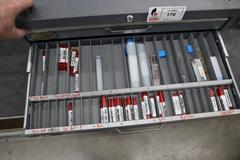 Huot Drill Index - 3 Drawer with Contents: End Mills, Many Carbide, Mostly NEW