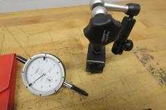 Etalon 14" Vernier Caliper, (2) Mitutoyo Protractors, Fowler 1" Travel Indicator, Mag Base Indicator Holder, SPI Radius and Surface Finish Gages