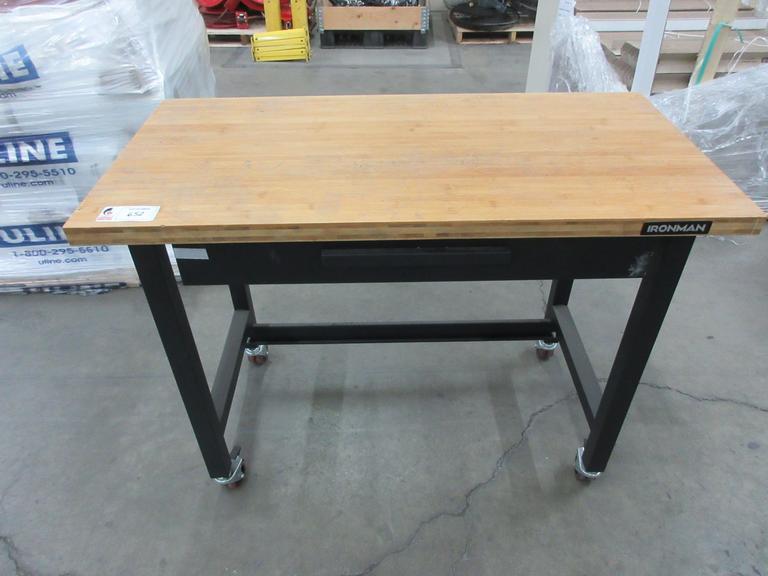 Ironman Rolling Work Bench, Metal Legs with Butcher Block Top and Single Drawer