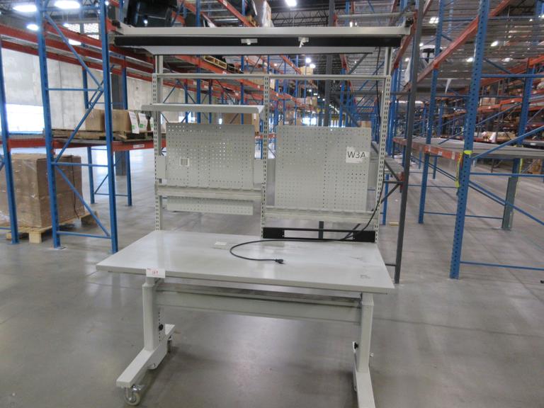 BostonTec Heavy Duty Metal Work Bench with Overhead Light and Adjustable Shelves, Portable